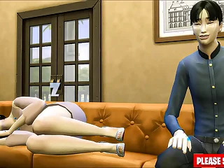 step Young gentleman Fucks Korean Big Tits Mama Exceeding The Couch Watching TV | Korean Mama And Young gentleman Fucking
